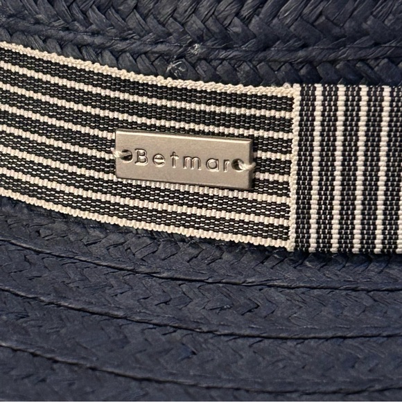 Betmar Lora navy/natural toyo straw wide brim floppy hat One Size - Picture 7 of 10